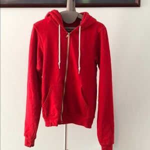 Red American Apparel zip up hoodie